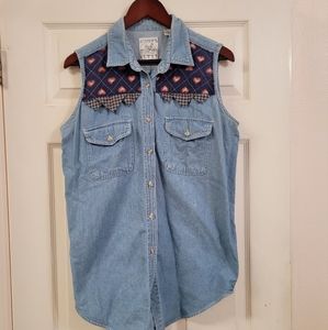 Vintage Andrew's Women Demin Jean Western Sleeveless Top Large